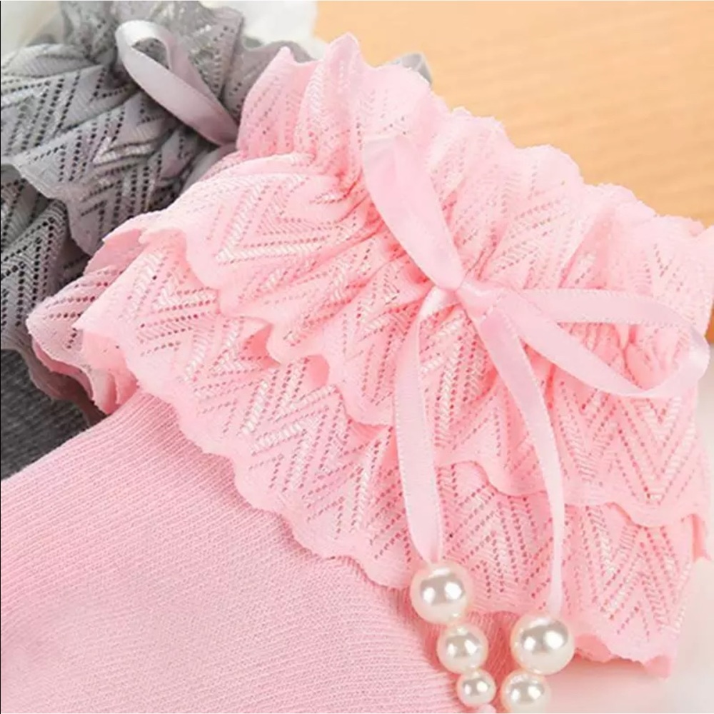 New Girls Socks Princess Lace Ruffle  Pearl Bow